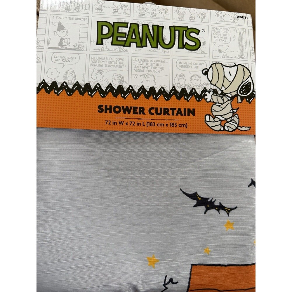 NWT Peanuts Halloween Shower Curtain Snoopy As Dracula Vampire & Woodstock Witch